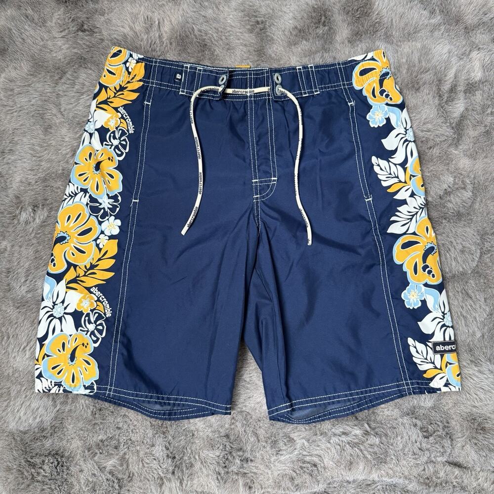Abercrombie Board Shorts Size Large Y2K Vintage Blue Floral Pattern